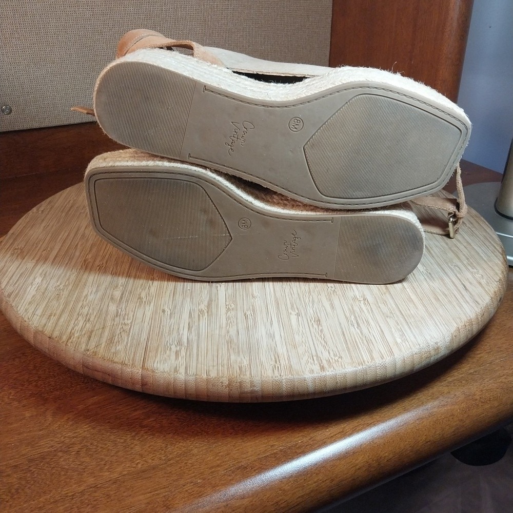 Crown Vintage Espadrille Sandals Size 8M CF-FENTISA Warm Buff Cow Suede Bohemian - Picture 8 of 12